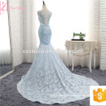 2017 Newest Design Gorgeous Light Blue Bridal Dress French Lace Strapless Mermaid Wedding Dress